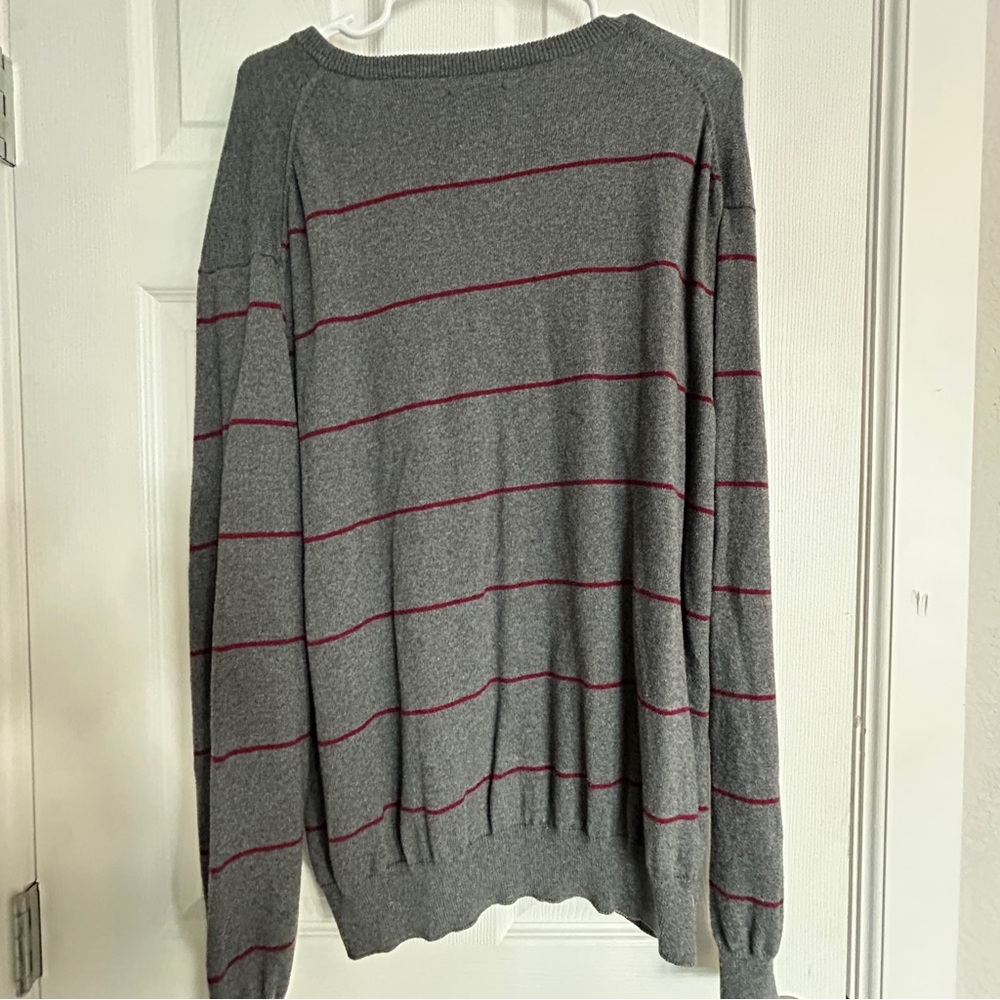 Chaps V-Neck Cashmere Blend Sweater, Size XL, Gray and Burgundy Striped - Picture 6 of 14